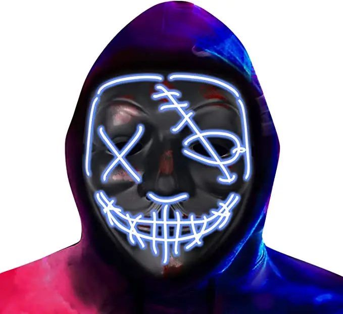 Hot Selling Halloween Led Light Up Scary Neon EL Wire face Mask LED Glowing Purge funny mask