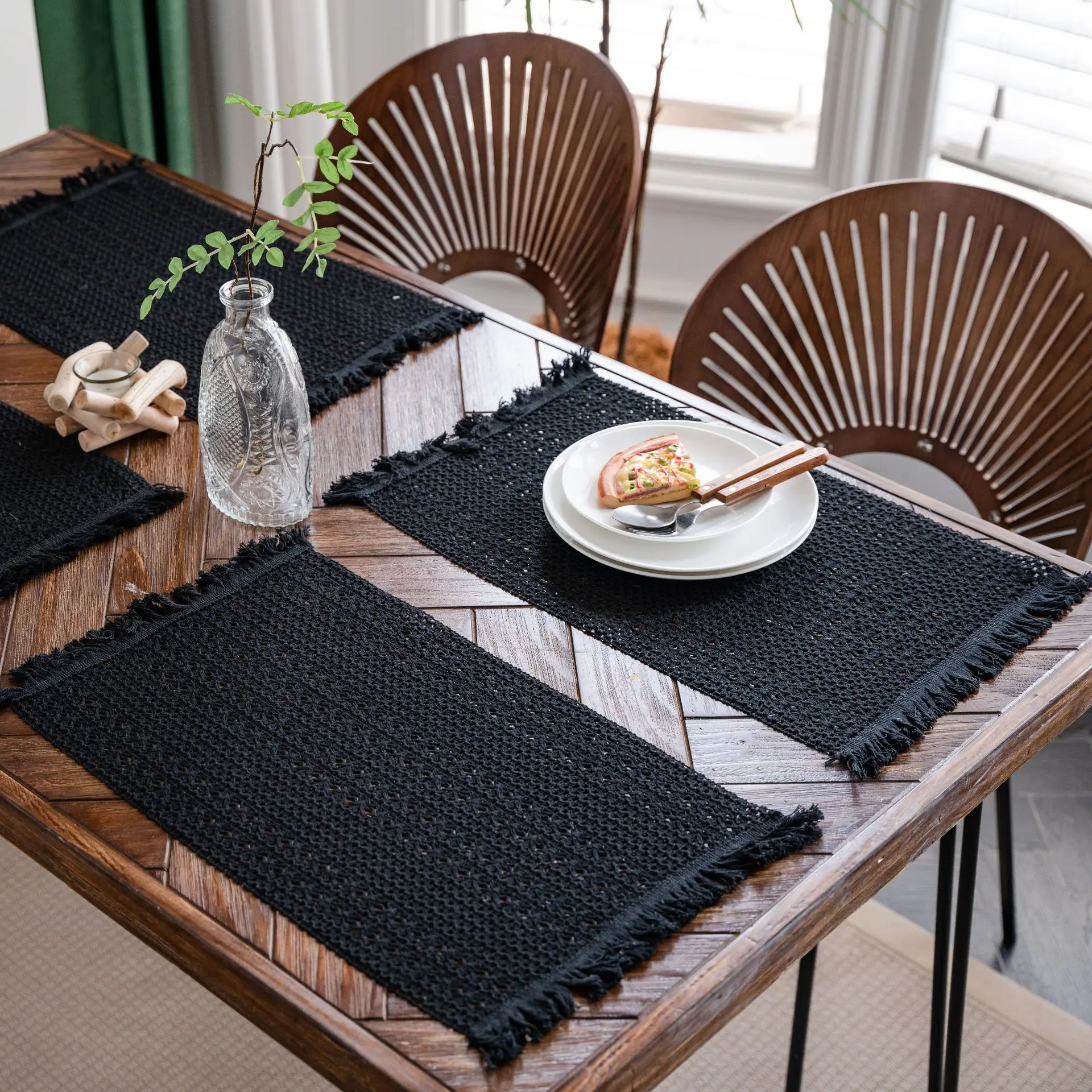 LISO Custom Made Kitchen Accessories Plain Place mat Woven Table Mat Cotton Fabric Placemat