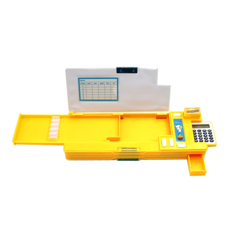 Student cartoon plastic stationery box double-sided open pencil case creative multifunctional calculator pencil case