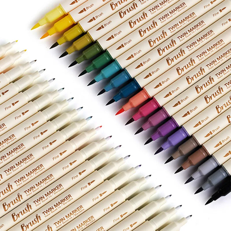 Bview Art Soft Nylon Dual Tip Watercolor Brush Pen for Artist Coloring painting Double-ended marker