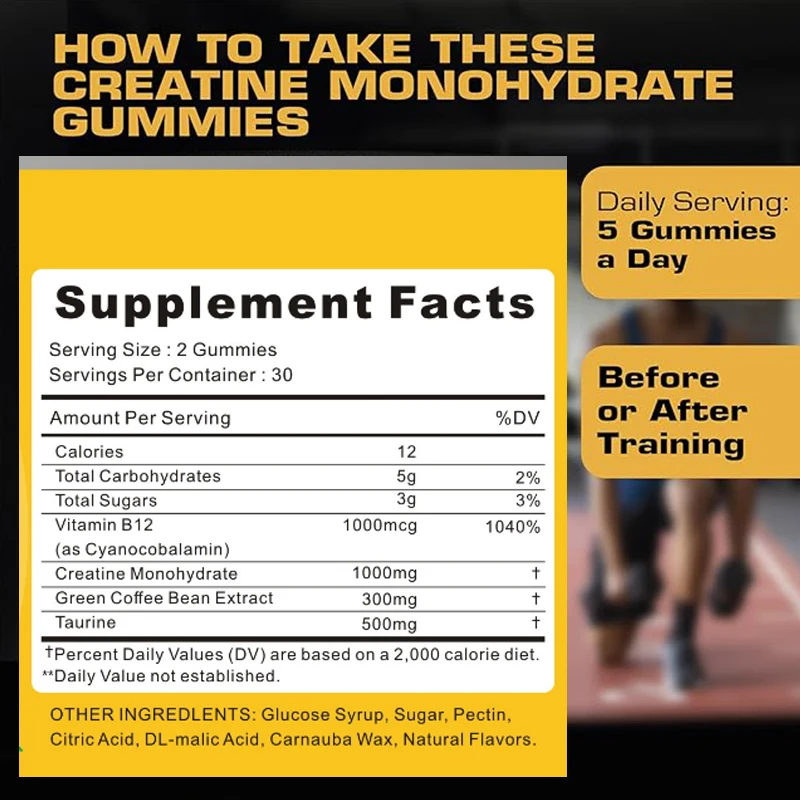 WXW Stock Pre-Workout Gummies Energy Boosting Gummy Workout Supplement Gummies Boosts Strength & Endurance