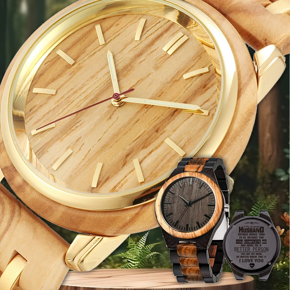 Chronograph Movement Men Wood Watch Luxury Private Label Wrist Watch Custom Logo Engraved Wooden Watch