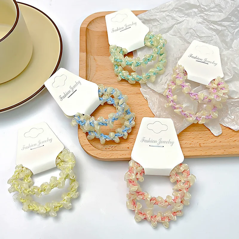Spring Summer Cute Mesh Dual Twist Braid Colorful Elastic Girls Hair Ties Band Hair Rubber Bands Organza Rubber Hair Ties