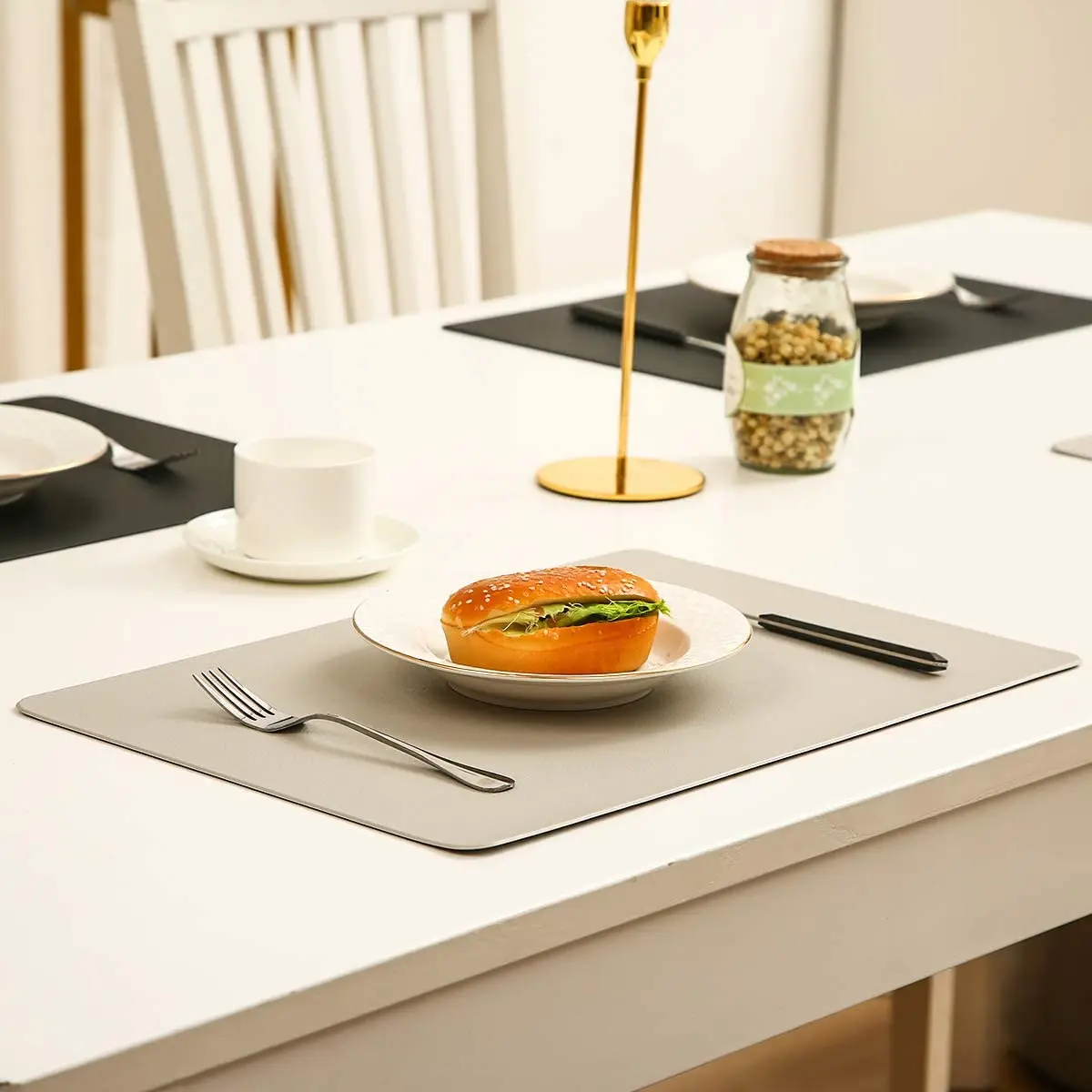 Pure PVC Heat-Resistant Waterproof Placemats Washable Easy to Clean Table Mats for Dining Room and Decor (Black)