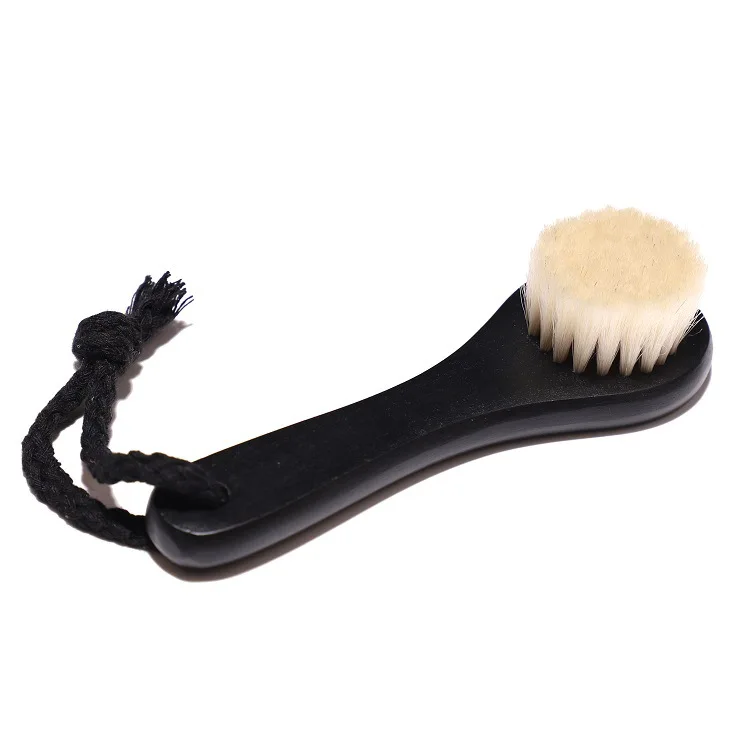 Natural Customizable Logo Black Wooden Handle Skin Cleaning Scrubbers Wool Face Cleansing Neck Duster Brush For Kid