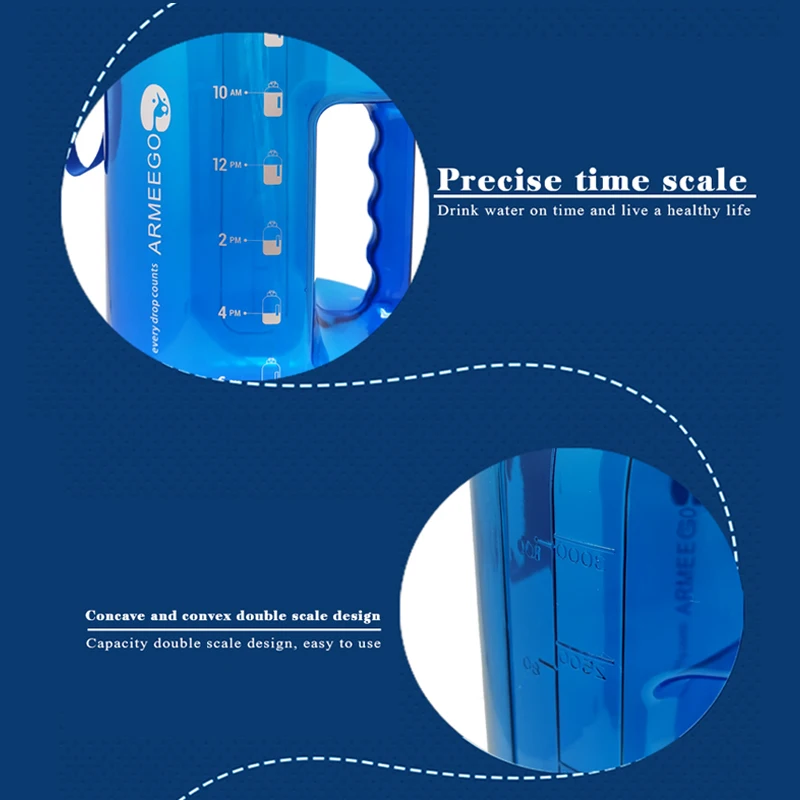 ARMEEGO   Sports Water Bottle with Time Marker,128oz/3.78l BPA Free Tritan Plastic Leakproof Drinking Bottle with Filter&Locking