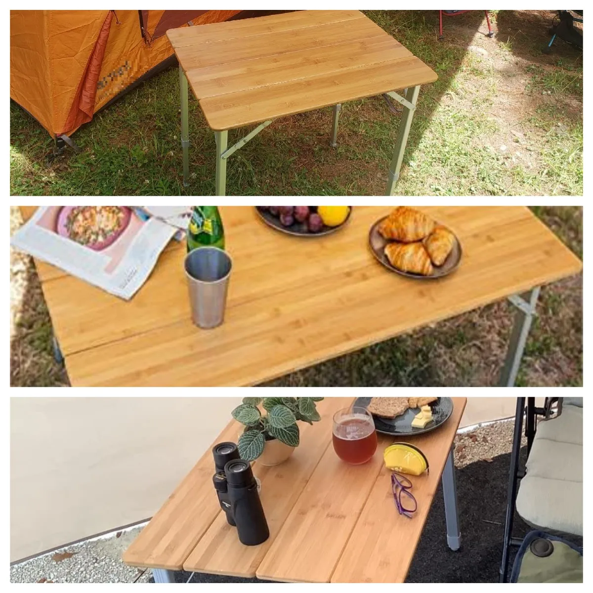 Adjustable Aluminium Alloy Legs, Eco-friendly Natural Bamboo 4- Folds Convenient Camp Table