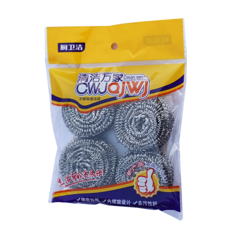 Eco Friendly Stainless Steel Indonesia Hot Sale Household Dish Washing OPP Bags Packing Kitchen Sponge Wire Scourer