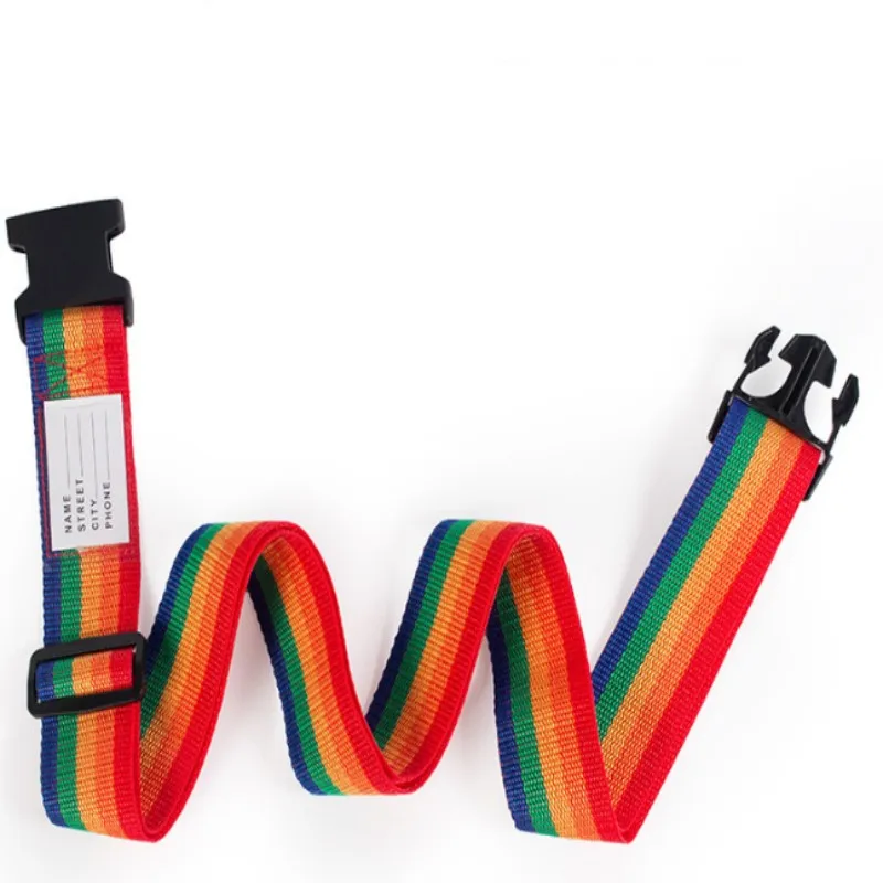 Heavy duty high quality rainbow colors custom tag luggage straps adjustable buckle webbing belt for suitcases and travel bag