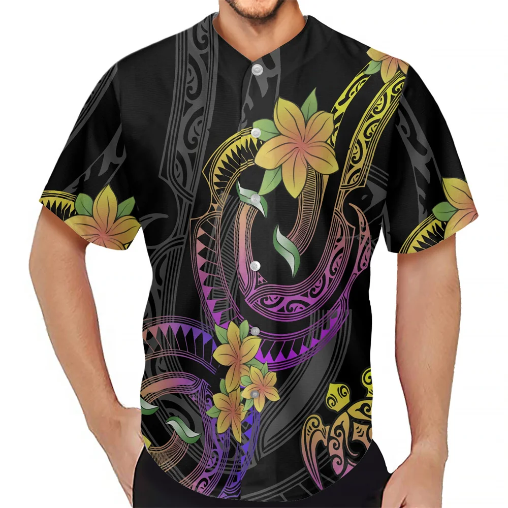 V Neck Mens Sports Wears T Shirt Fitness Clothing Custom Polynesian POD Button Down Blue Polyester Baseball Jerseys Uniform