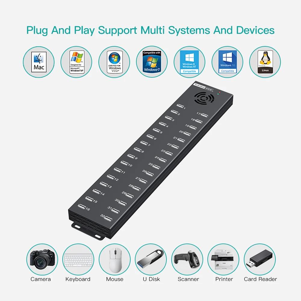 A-832 32 port usb hub  240W  powered usb hub splitter expansion phone charging station