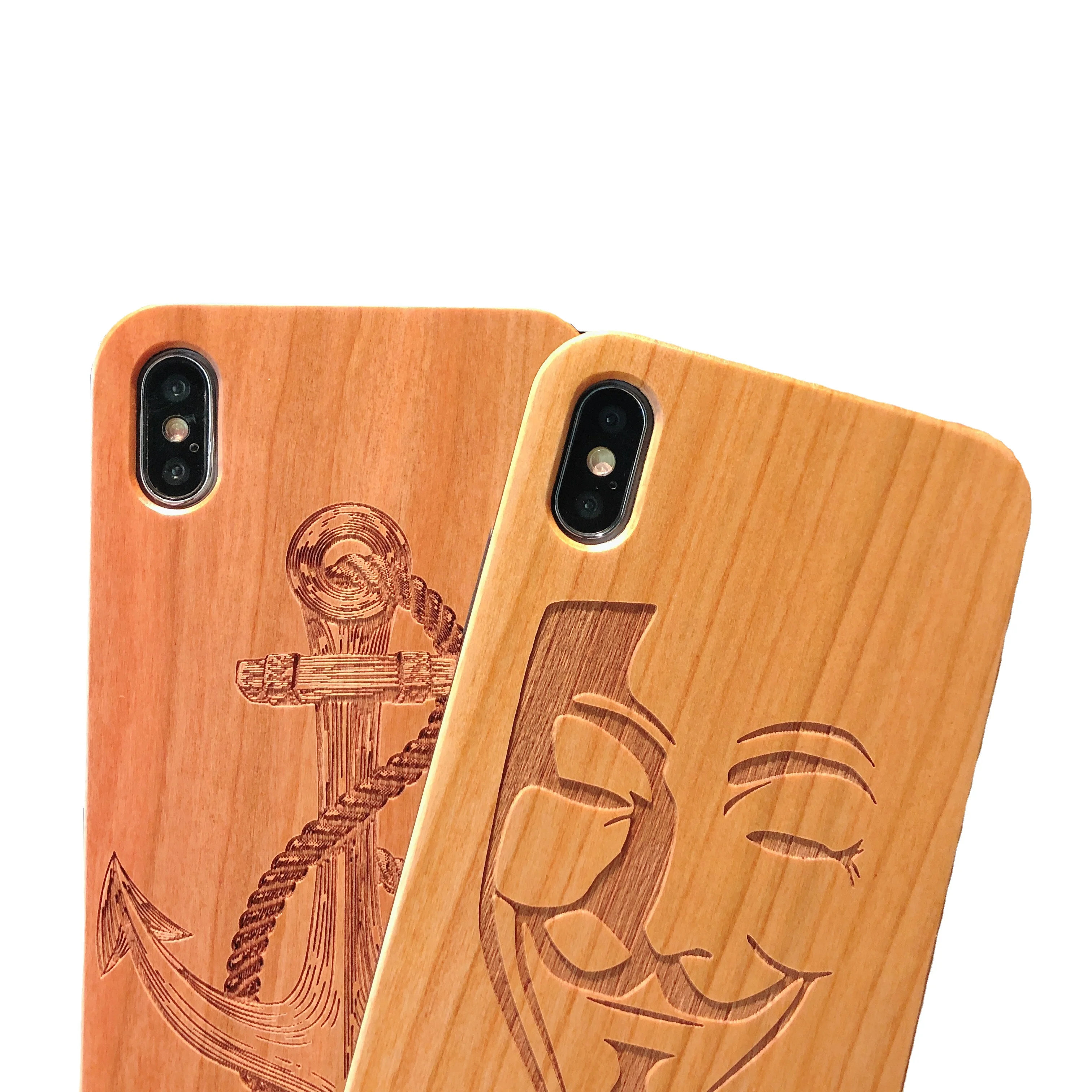 Wood Cell Phone Case for iPhone/Samsung Laser Engraving Wooden Unique Shock Bamboo Phone Cover Shell for Huawei/Sony