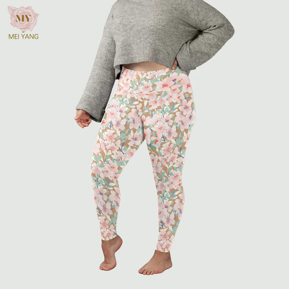 92% polyester 8% spandex yoga waist milk silk buttery soft brushed digital print custom plus size floral leggings for women