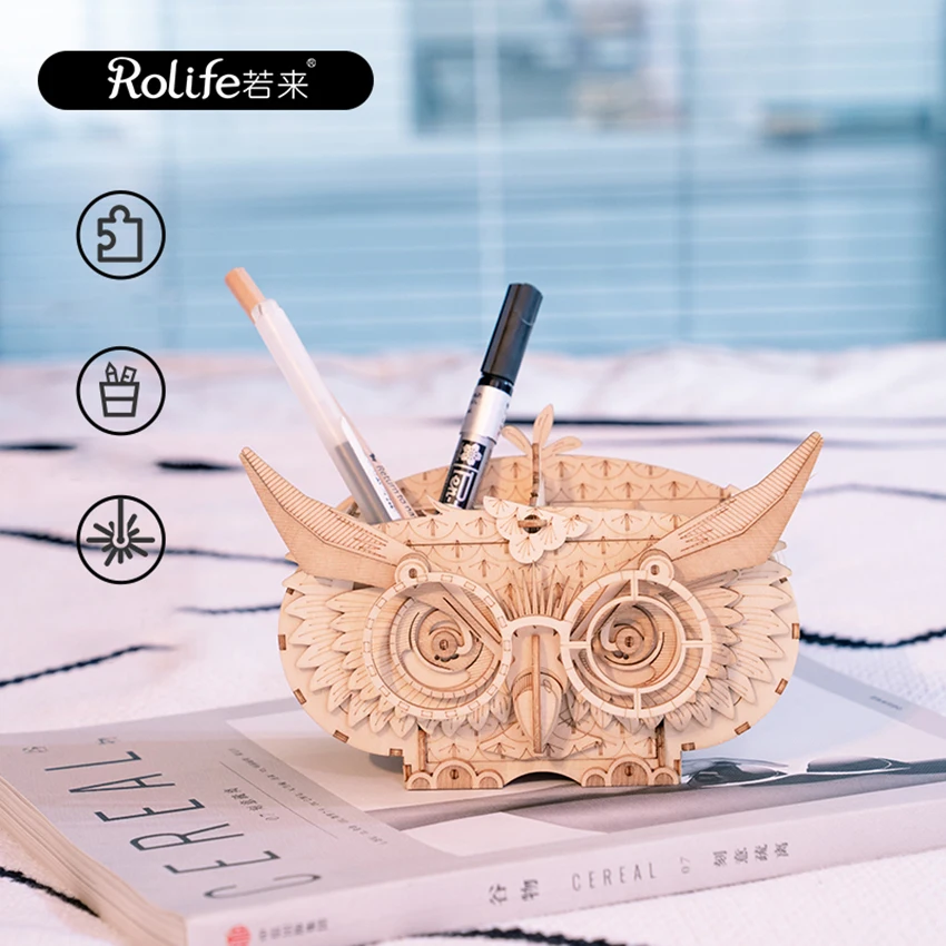 Новый продукт Robotime Rolife идеи 2023 Новинки подарки TG405 Совы ручка держатель DIY 3D деревянные пазлы для детей