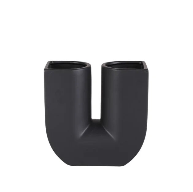 2023 Home Decor Matte U Tube Black Ceramic Flower Vase for Living Room Decoration