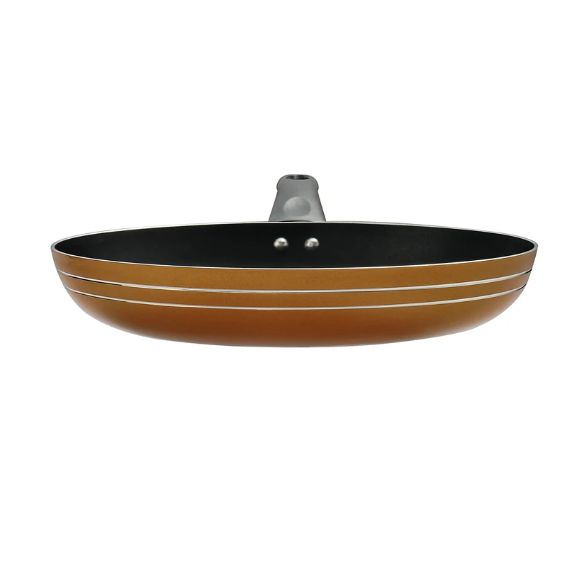 Aluminum Non Stick Fry Pan With sprial Bottom bakelite handle of golden color cooking pan