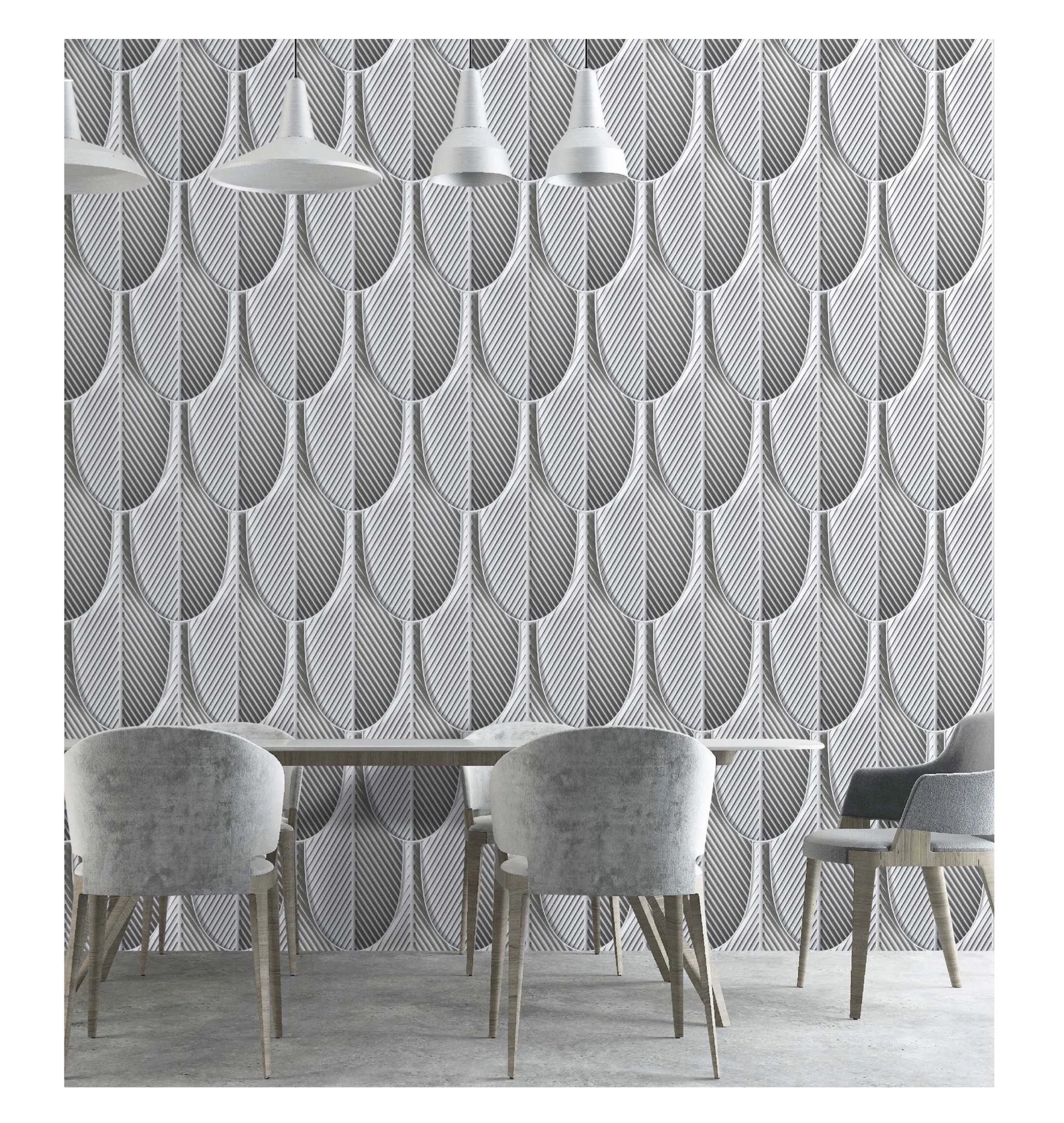 
3D Grey Feather Concrete Interior Wall Mosaic Tiles New Cement Environment-friendly Materials 