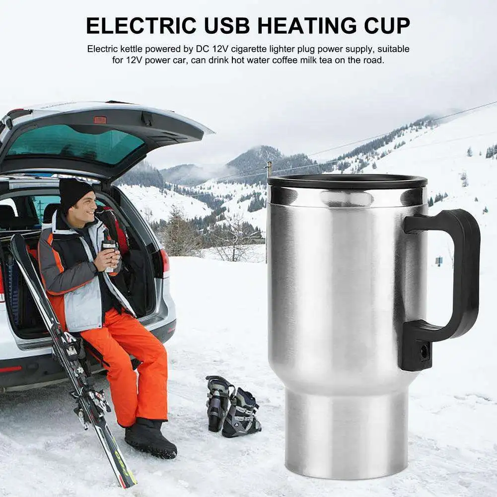 12V Car USB Mug Plug-in Heated Thermos Charging Insulation Mugs Electric Cup Heated Mug Warmer Stainless Steel Vintage Travel