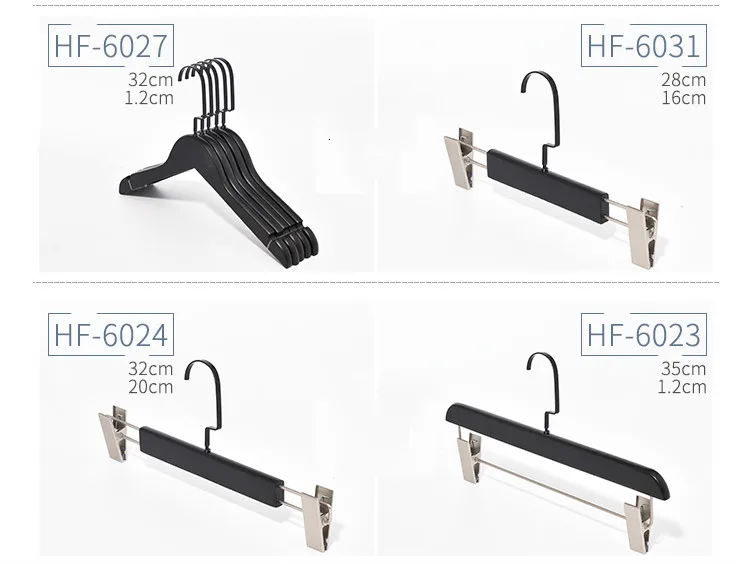 A large number of brands customize the production of logo black solid wood clothing pants rack with hanging clip skirt hanger