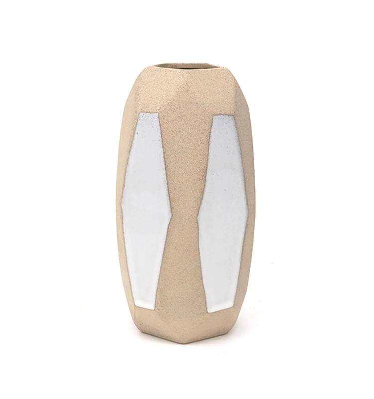 32cm Height Geometric Style Design White Pottery Clay Vase Nordic Modern Ceramic Vase Home