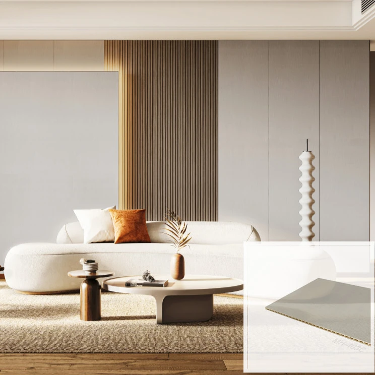 Interior Decor Integrated Wall Panel Bamboo Wood Fiber Flat Paneling PVC Coated WPC Engineering Seamless Splicing Ceiling Board