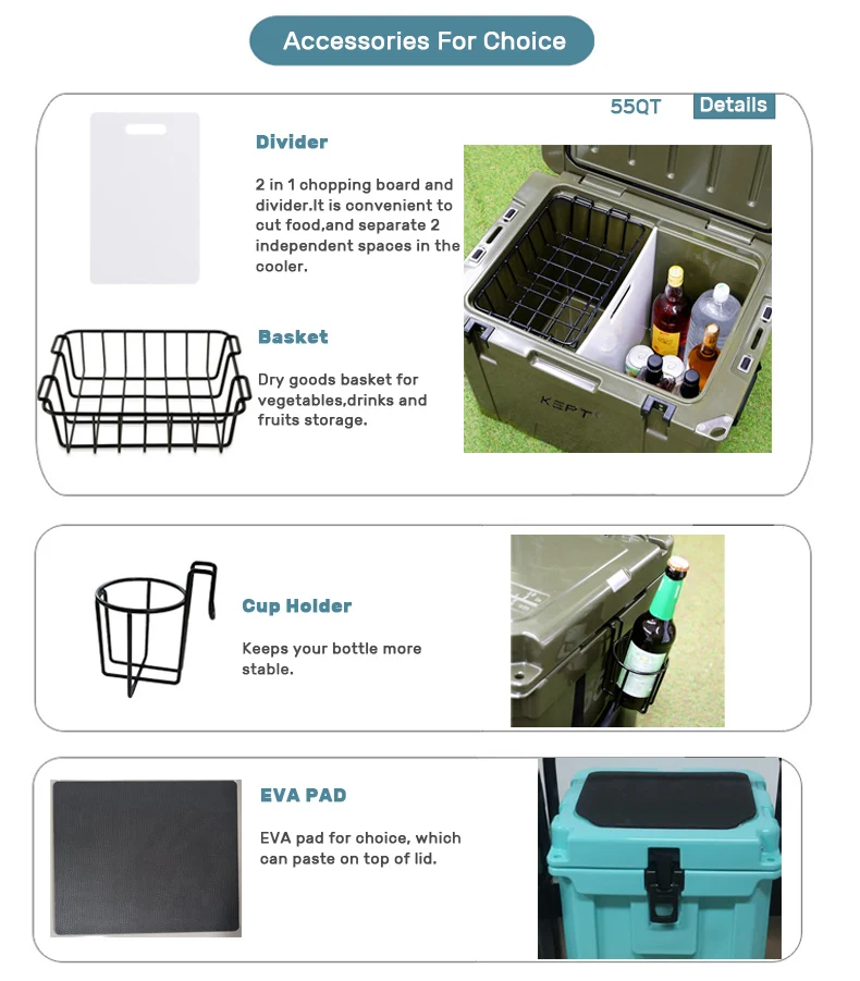 Wholesales 55QT Large Capacity Outdoor Sea Fishing Incubator rotomolded cooler box   Available For Wheels
