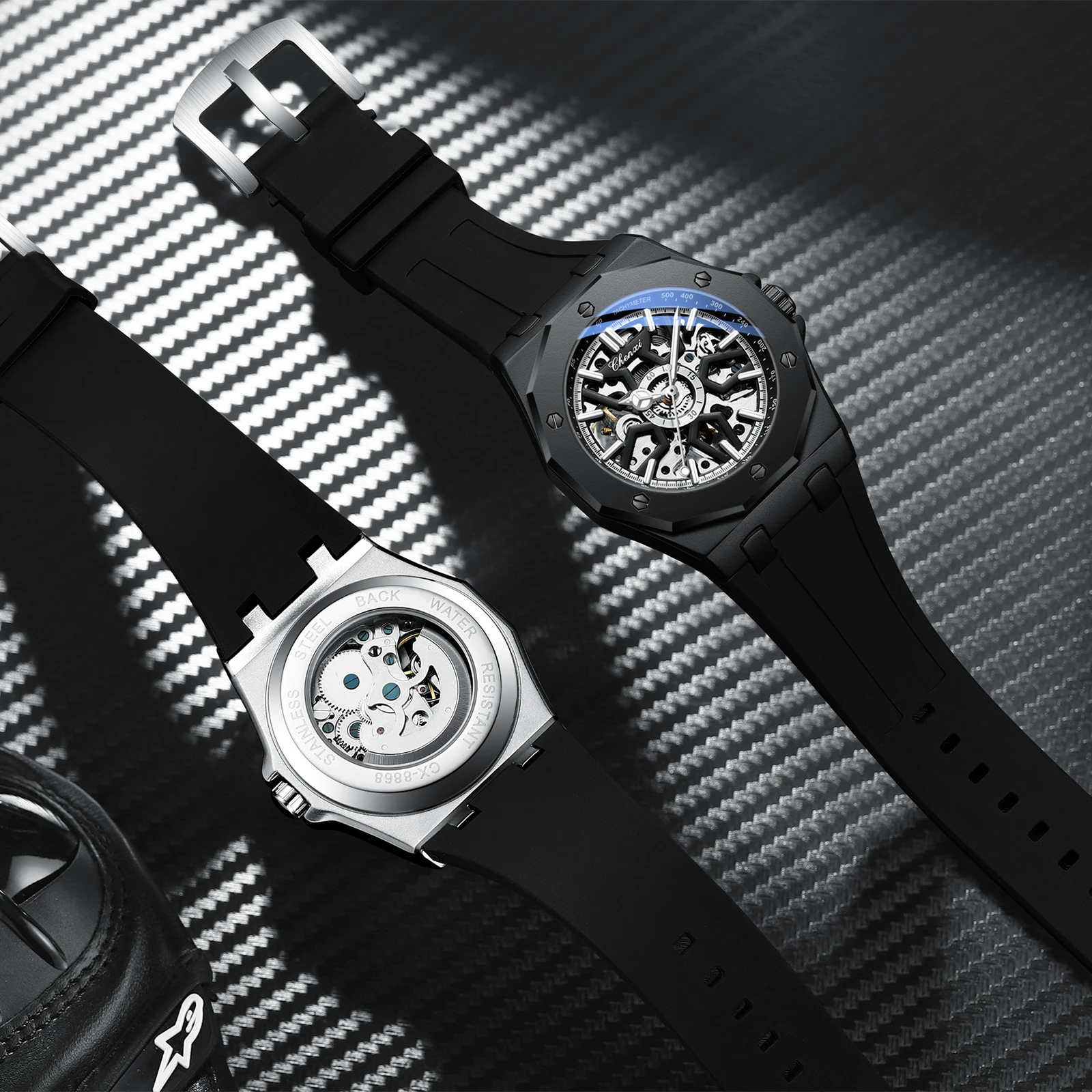 CHENXI 8868 New Hot Selling Men Mechanical Watches Waterproof Silicone Band Luminous Fully Automatic Watch Mens Rose Gold