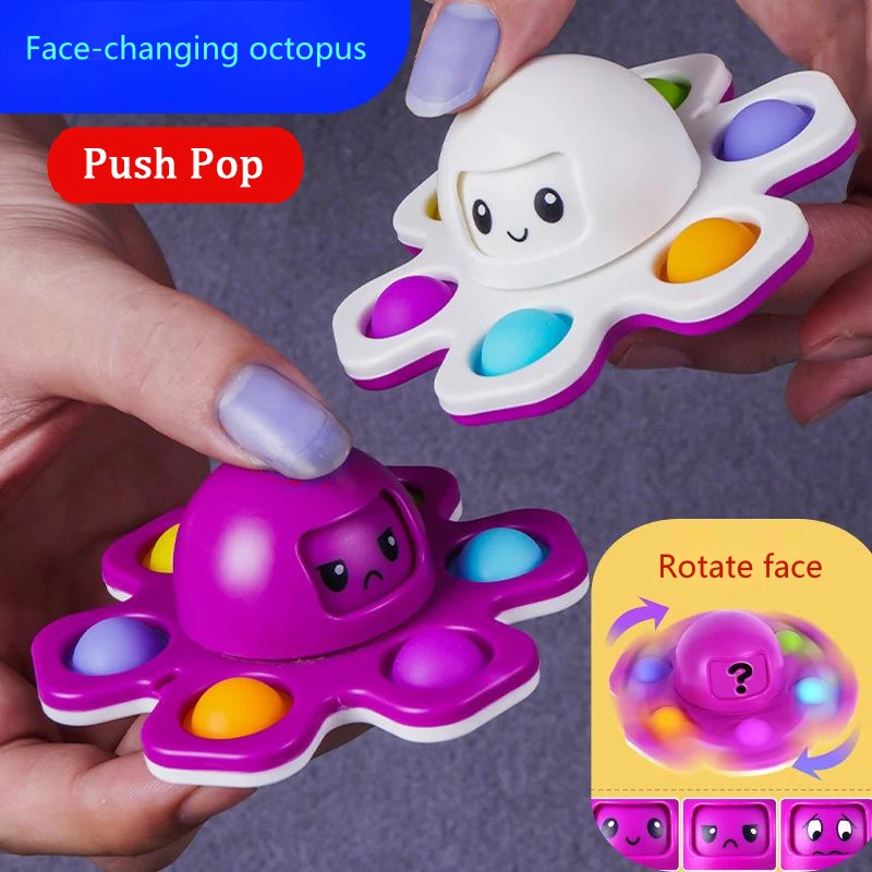 Hot Selling Rotating Octopus Silicone Fidget Toy Octopus Push Bubble Popping Keychain