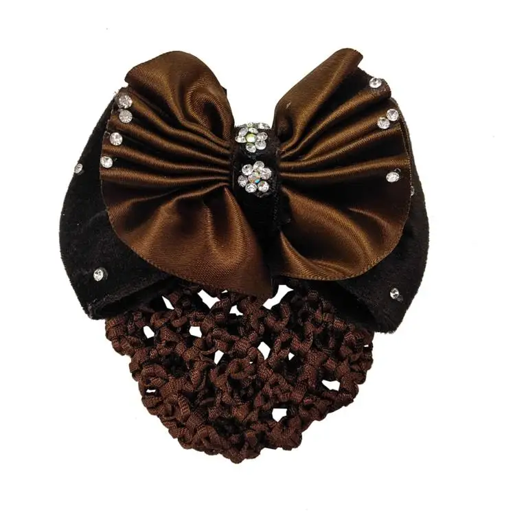 HC370 Classic Bow Net Hair Clip Magic Hair Clip Fabric Bow Hair Accessories with Rhinestone For Girl