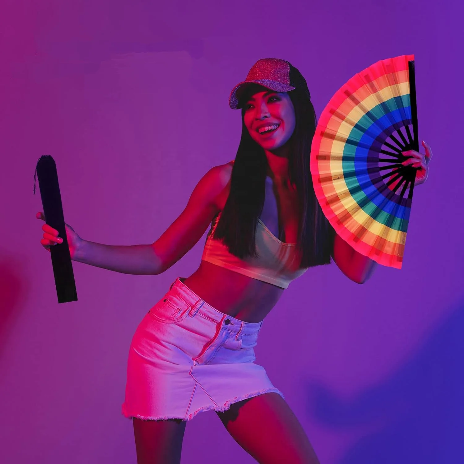 Large Velvet Folding Hand Fan Bag with Drawstring 14.57 x 2.76 in Black Fabric Sleeve Hand Fan Protector Gift Wrap Bags Gift