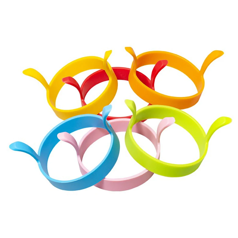 Round silica gel egg frying machine Silicon cake model omelette ring Kitchen round two-ear solid color silicone mold