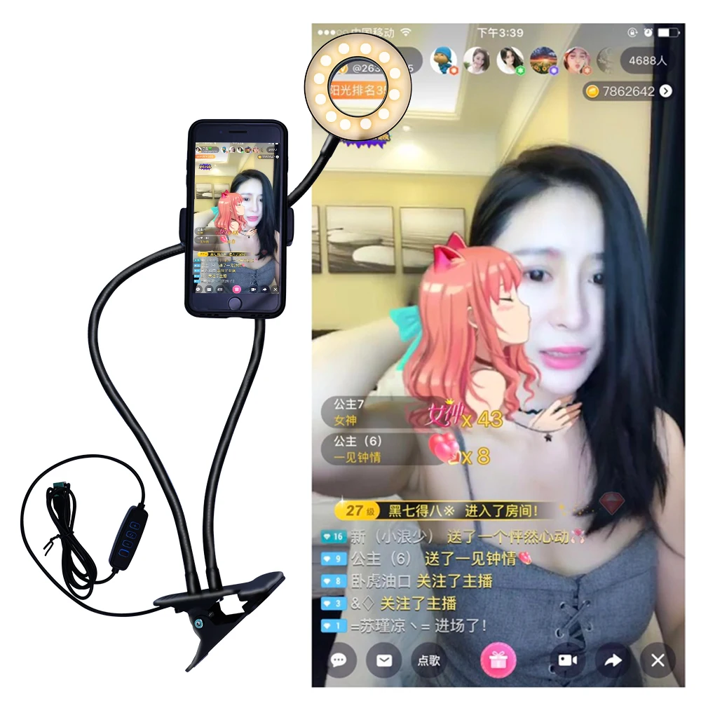 3.5 inch 9CM LED Ring Light with Flexible Mobile Phone Holder Lazy Bracket Desk Lamp LED Light for Live Stream Office Kitchen