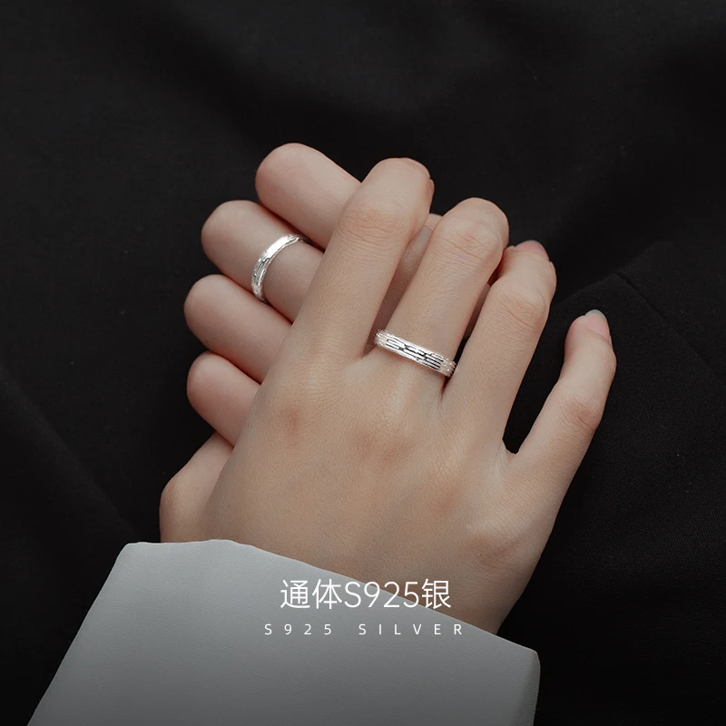 Popular Design Adjustable Promise 925 Sterling Silver Ring for Couple Geometric Tennis Bracelet 925 Silver Jewelry Finger Ring