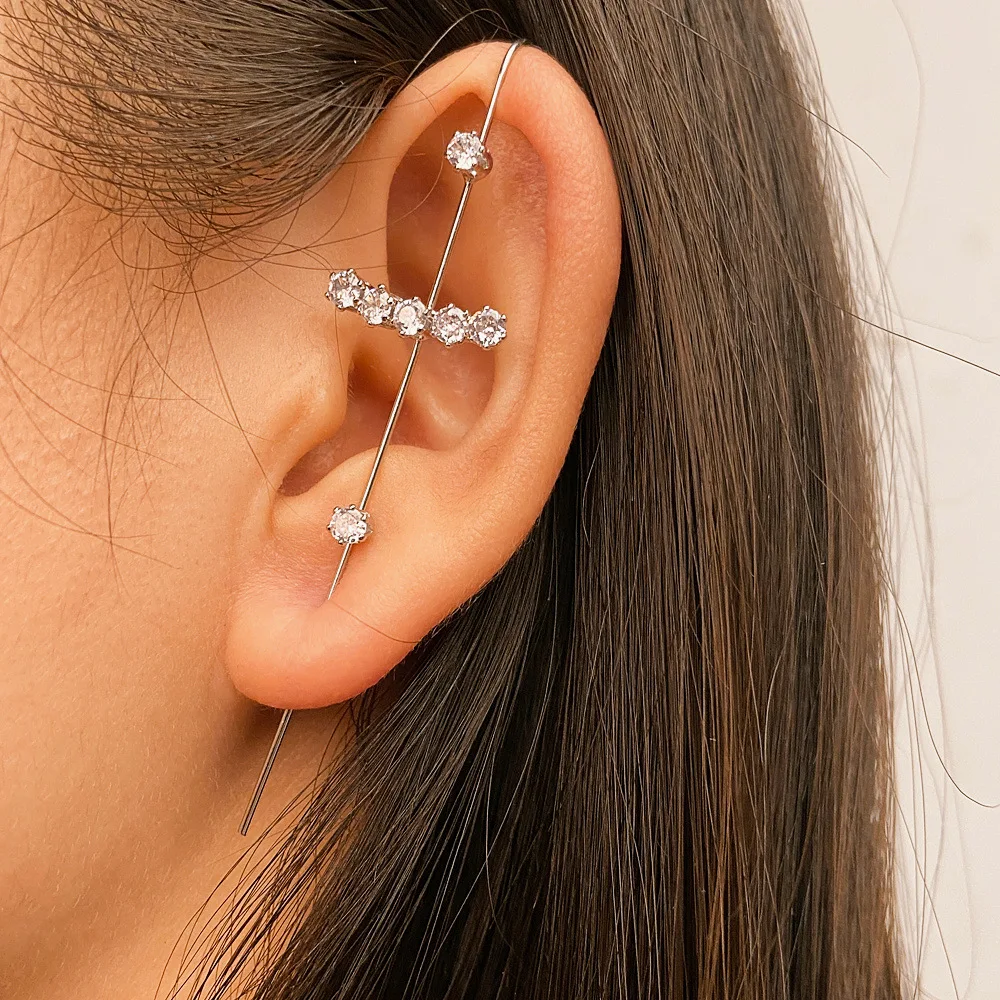 brass needle ear wrap crawler hook earrings climber silver and gold colors women