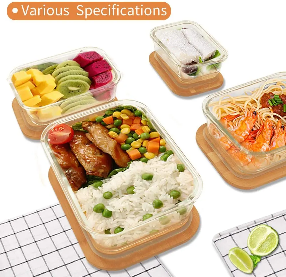 kitchen containers glass storage Meal Prep Ecofriendly Containers Custom LOGO Glass Food Storage Containers With Bamboo Lids