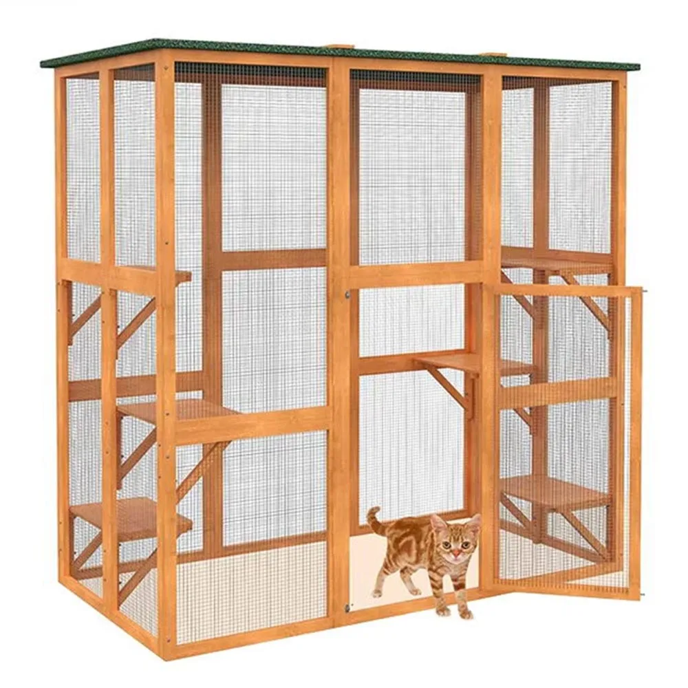 Наружные водонепроницаемые Роскошные Многослойные домики для домашних животных, кошачья вилла, деревянная кошачья клетка для дома