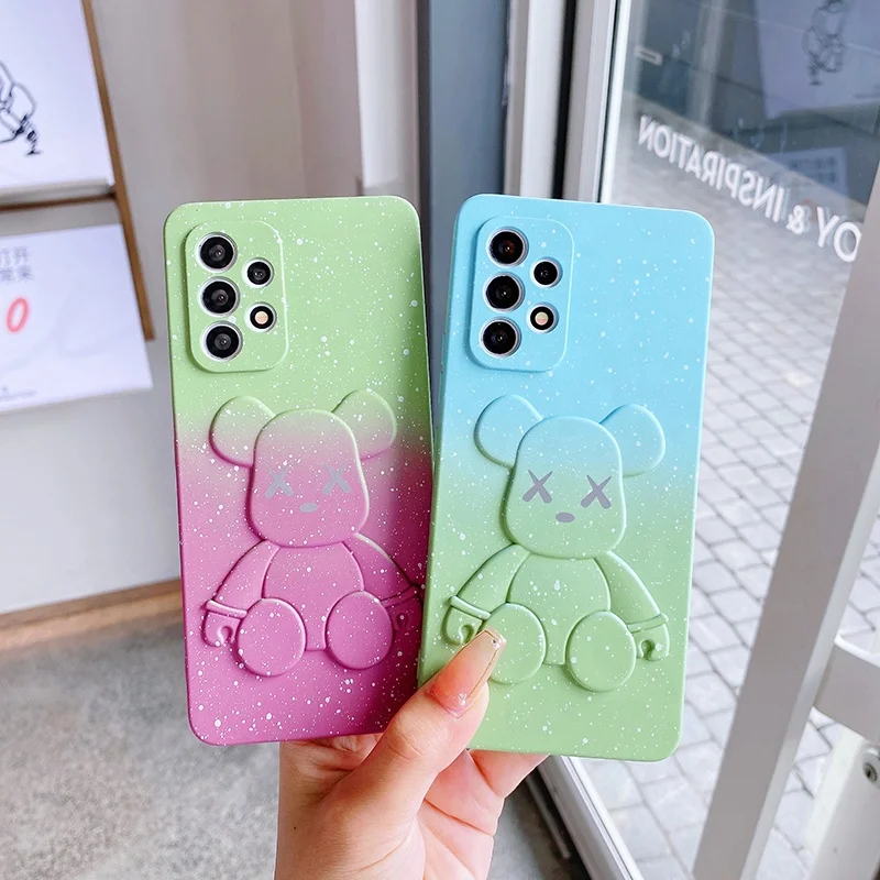 Luxury 3D bear case double color Polka Dots oil painting phone cover for samsung A73 A72 A53 A52 A33 A32 A22 A12