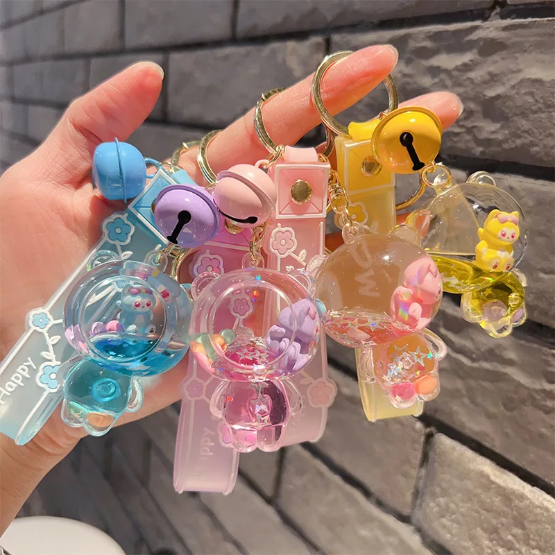 YWMX Cartoon Toy Astronaut Oil Drifting Bottle Keychain Car Pendant Marine Animal Keychain Ring  Gift Wholesale