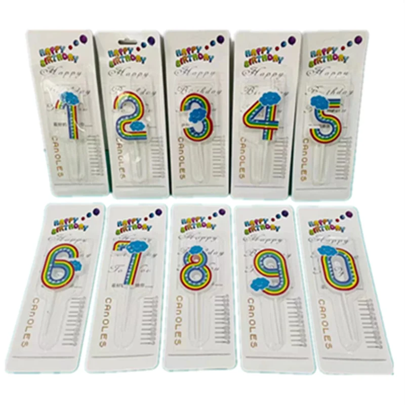 Factory Rainbow Cloud Colorful Number 0-9 Candle Baking Accessories Candles Party Birthday Cheap