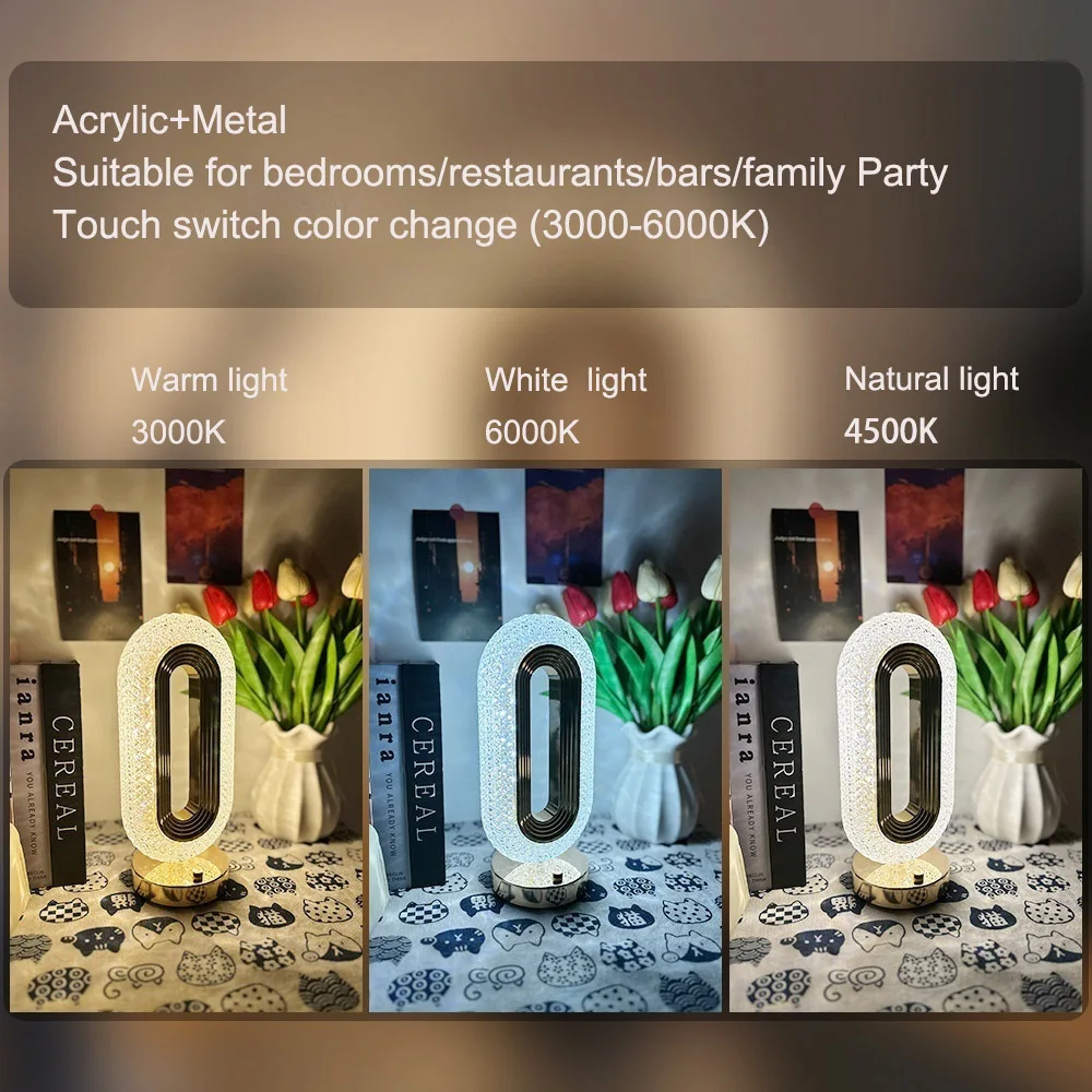 Luxury Restaurant Home Decoration Crystal Table Lamp 3 Color Temperature Touch Lamp Transparent lighting round shape led light l