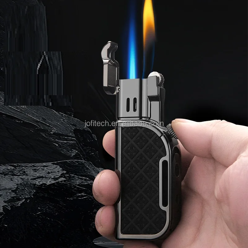 Unique Design with Customize Logo Refillable Windproof Jet Flame and Soft Flame Torch Cigar Lighter with Cigar Punch