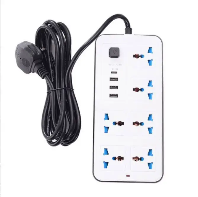 6 Outlets Surge Protector Socket 3 Usb+Type-c Port Socket Power Socket With 2m Bold Extension Cord