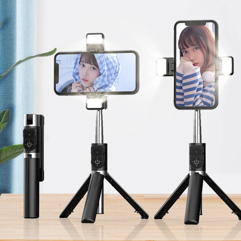 360 Degree Rotation Folding Wireless Remote Control Selfie Stick Tripod Mobile Phone Bracket Self-timer Fill Light