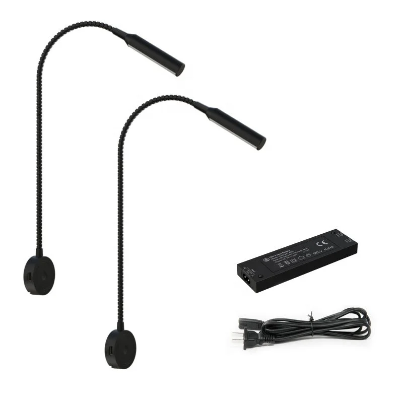 LED Book light Reading Light 12V 24V USB  Gooseneck  Book  Lamp  Touch Dimmer Sensor Switch 2USB