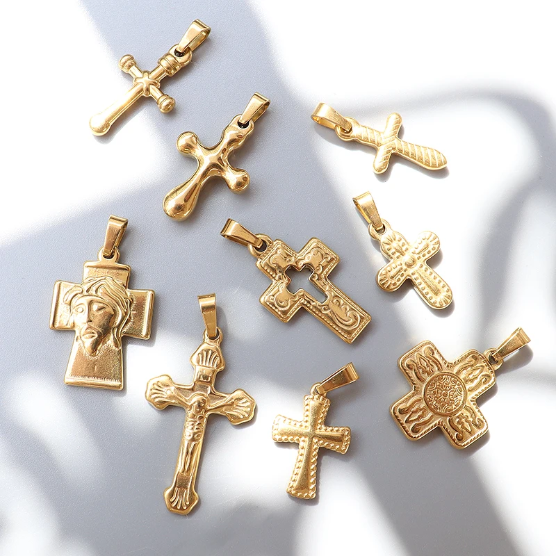 Women Personality 18K Gold Plated Stainless Steel Cross Pendant Charm for Necklace