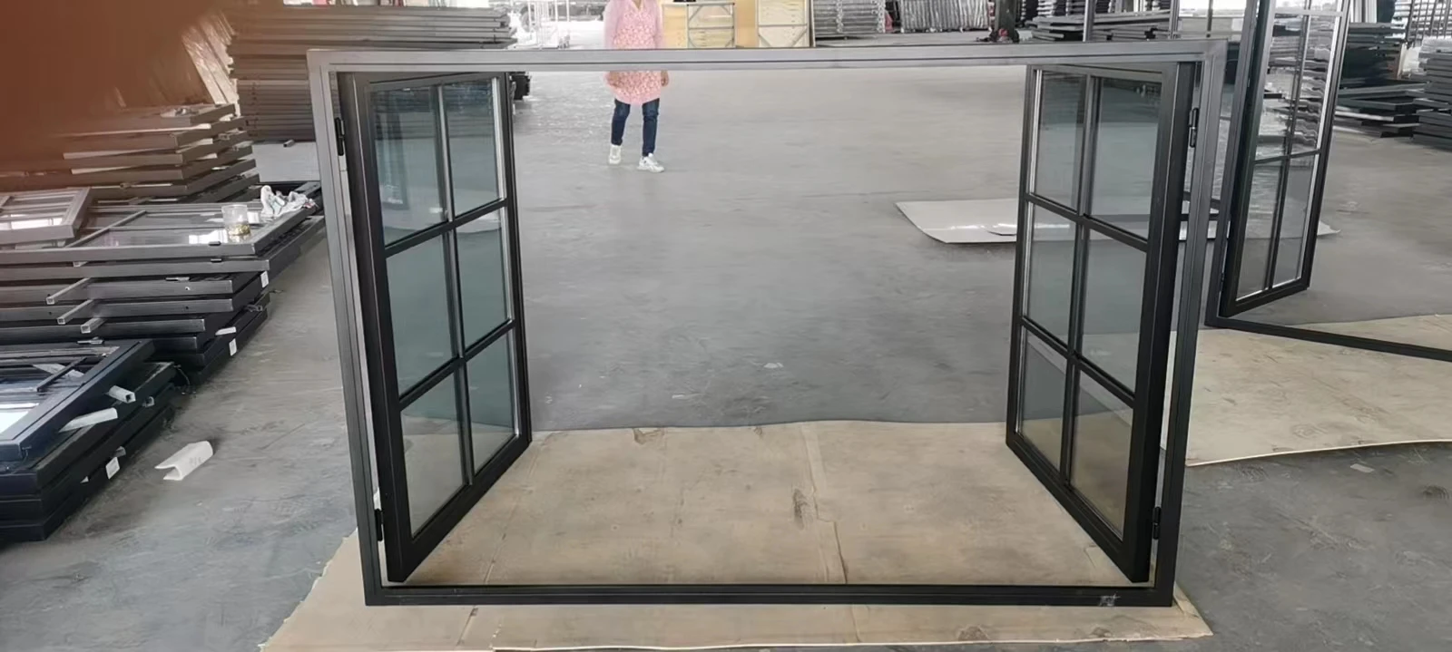 Hotian Lowest price Top Manufacturer simple iron grill window door loft door grill design double door steel casement window