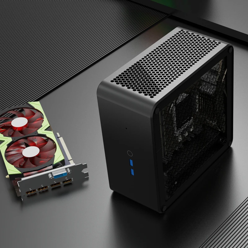 MINI PC ITX aluminum alloy chassis 4.0 graphics card extension cable 1U power supply acrylic side transparent cover DIY chassis
