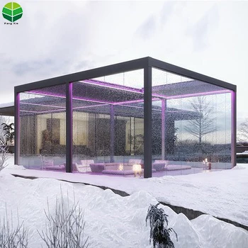 Motorized Waterproof Pergola Opening Roof Louver Aluminum Pergola Outdoor With Led Lights System