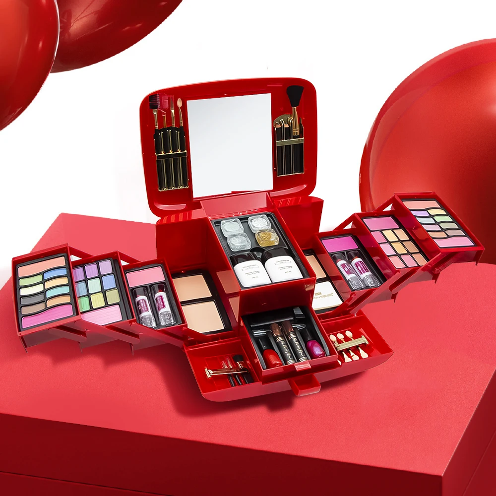 Кмэс 2021 Новый colorspaillette maquillage тени для век Блеск губ Тени Румяна 4 тональный крем с блестками набор макияжа сумка поддонов