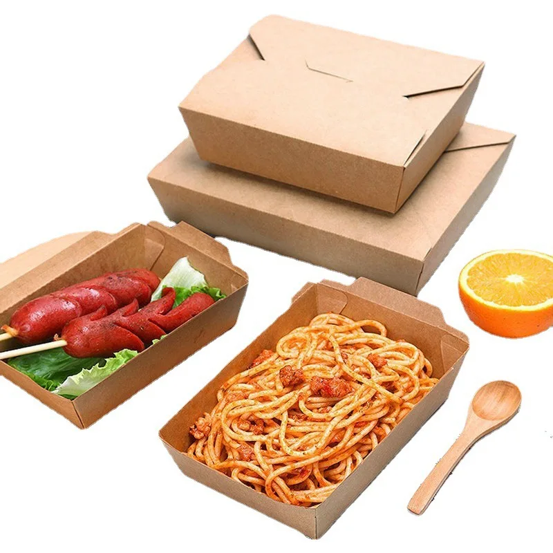 Custom Food Box Burger Takeway Packaging Oil-proof Square Fried chicken Salad Pasta Kraft Paper Food Boxes Takeway Packaging